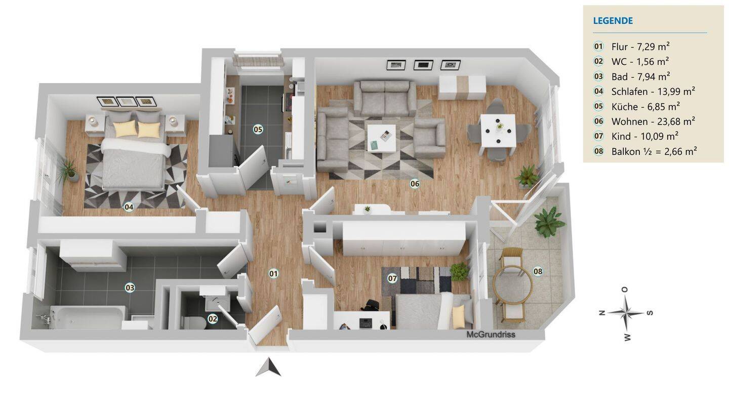 Gemütliche 3-Zimmerwohnung in S-Bahnhofnähe mit Süd-Balkon…. – 82008 Unterhaching – Vorschaubild 10