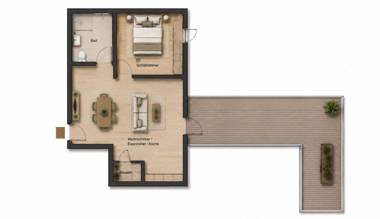 Erstbezug im 4. OG: 2 Zimmer mit 49 m² privater Dachterrasse, Küche inklusive – 60327 Frankfurt am Main – Vorschaubild 6