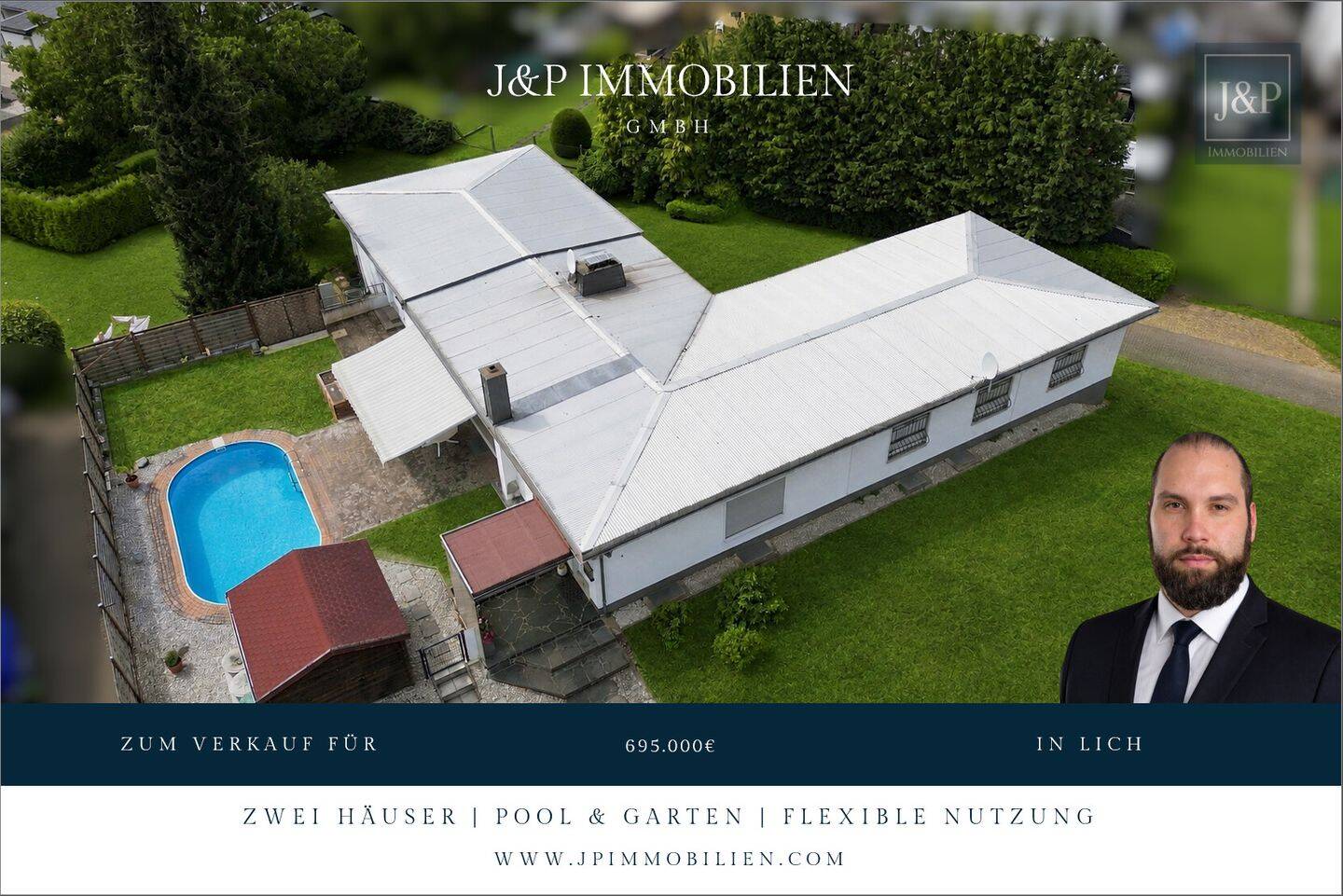Wohnensemble in Lich: 2 Häuser, Pool, großer Garten, 2 Garagen & 5 Stellplätze, 35423 Lich