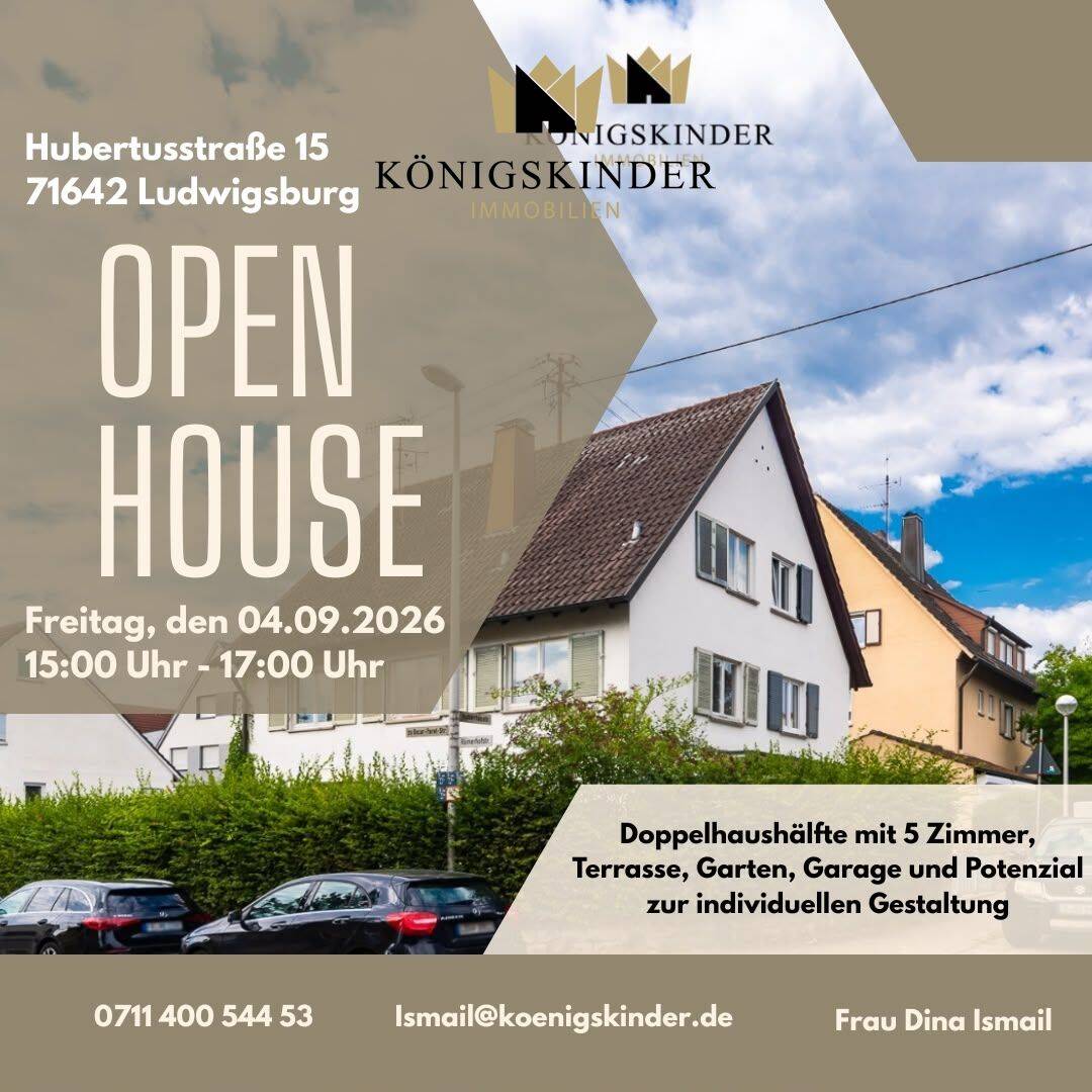 Doppelhaushälfte mit 5 Zimmer, Terrasse, Garten, Garage und Potenzial zur individuellen Gestaltung, 71642 Ludwigsburg