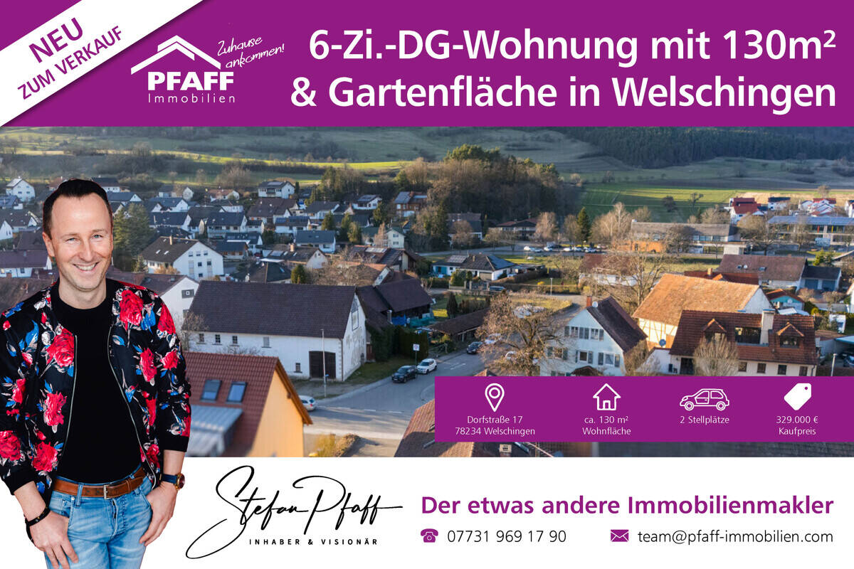 Zuhause ankommen in Welschingen! Provisionsfrei! 6 Zi.-DG-Whg. mit 2 Stellplätzen und Gartenfläche, 78234 Engen