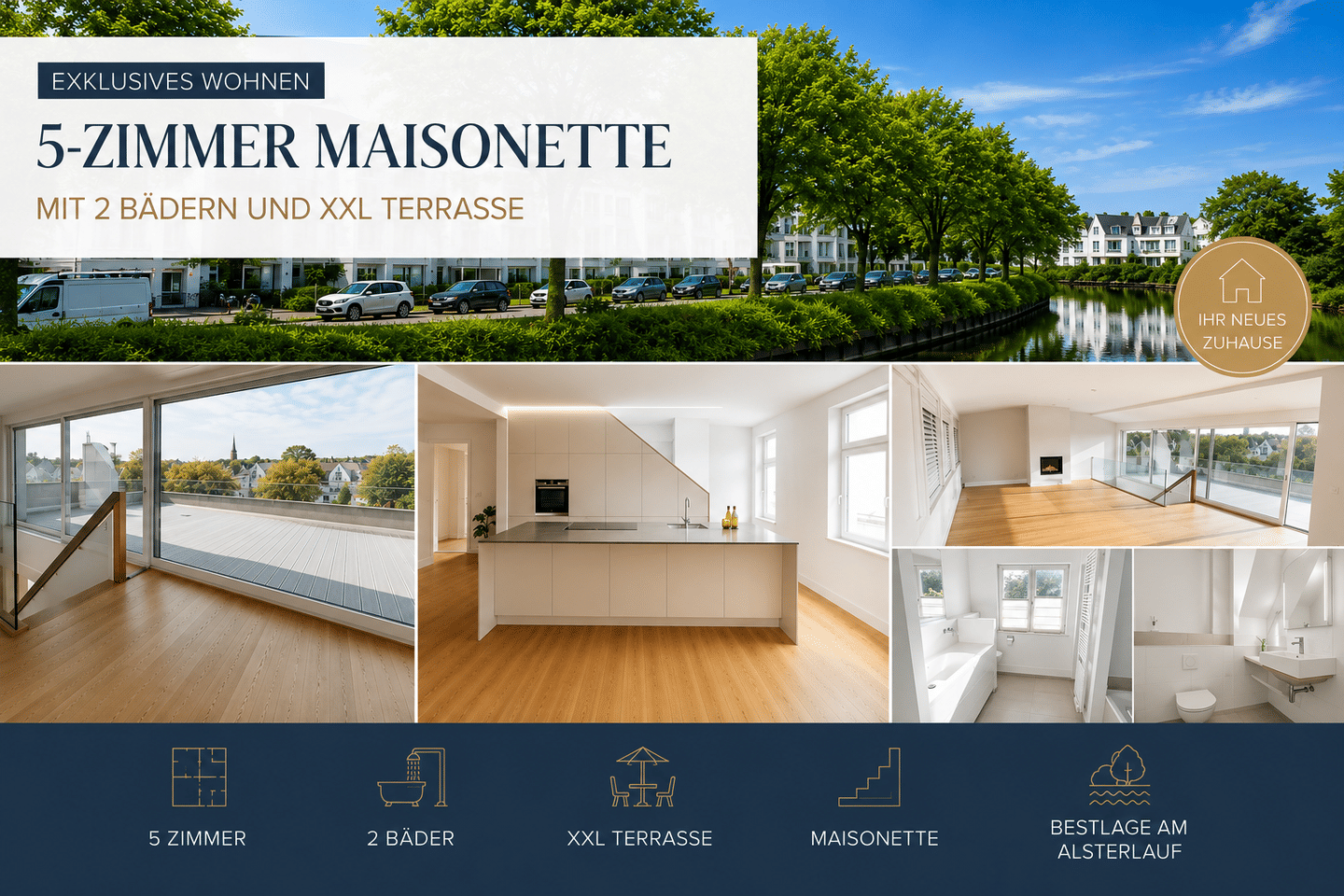 +++ 5 ZIMMER. XXL-TERRASSE. LEINPFAD. +++ Exklusive Luxus-Maisonette in Winterhude, 22299 Hamburg (Hamburg-Nord Winterhude)