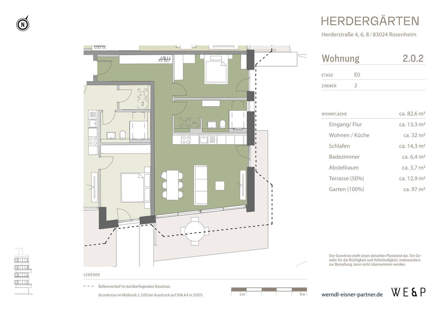 2-Zimmer-Gartenwohnung in Rosenheim mit ca. 83 m², privatem Garten und moderner Einbauküche, 83024 Rosenheim (Fürstätt Ost Süd West Westerndorf Sankt Peter)