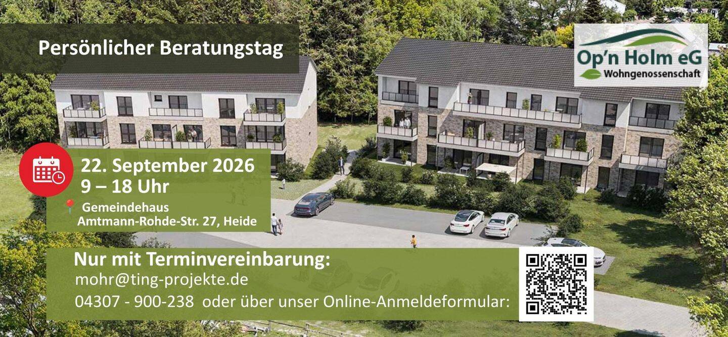 Op’n Holm – 3-Zimmer – Süd-West-Terasse – private Wohngenossenschaft, 25746 Heide