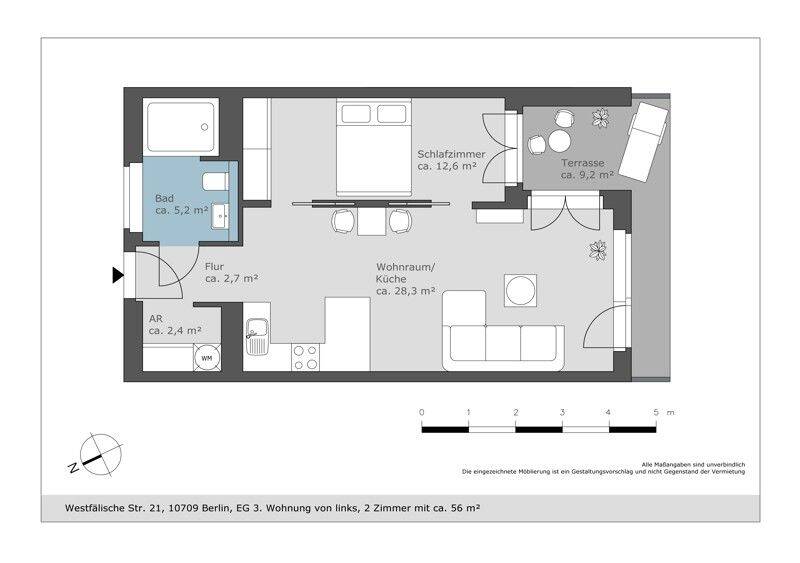 Schöner Wohnen in dieser günstig geschnittenen 2-Zi.-Wohnung, 10709 Berlin (Charlottenburg-Wilmersdorf Charlottenburg Halensee Wilmersdorf)