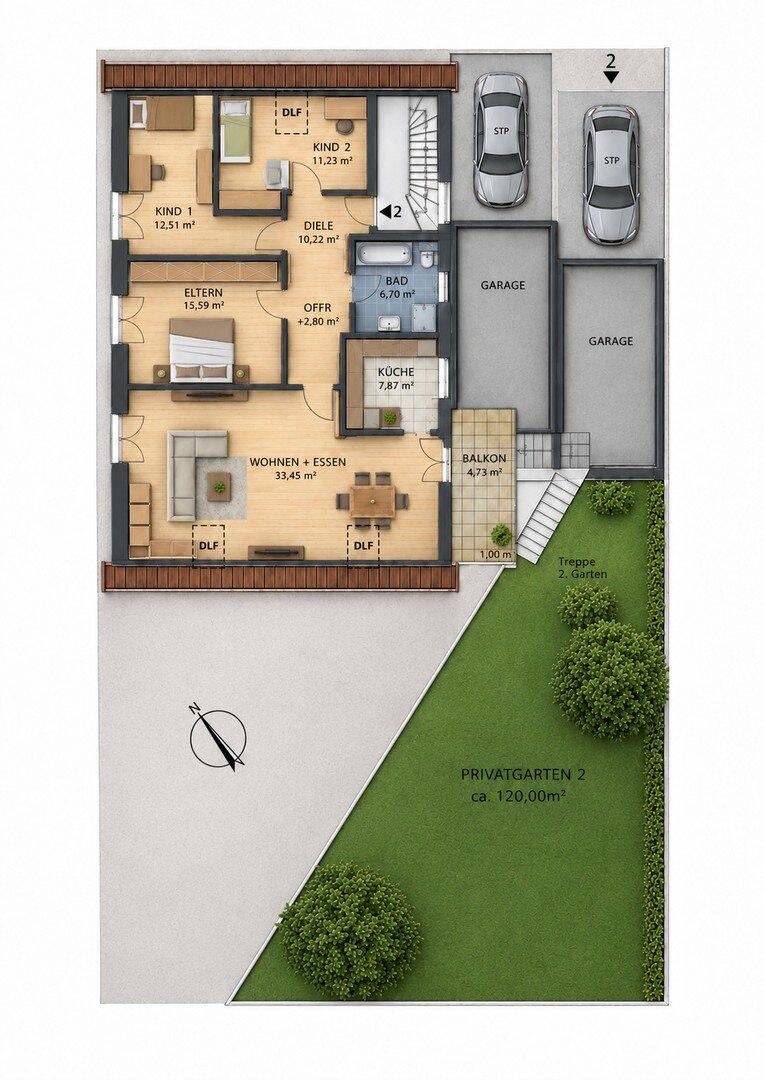 Eigentumswohnung, 4 ZKB + Dachstudio sowie mit 120 m² Privatgarten, Balkon, Garage, 76726 Germersheim