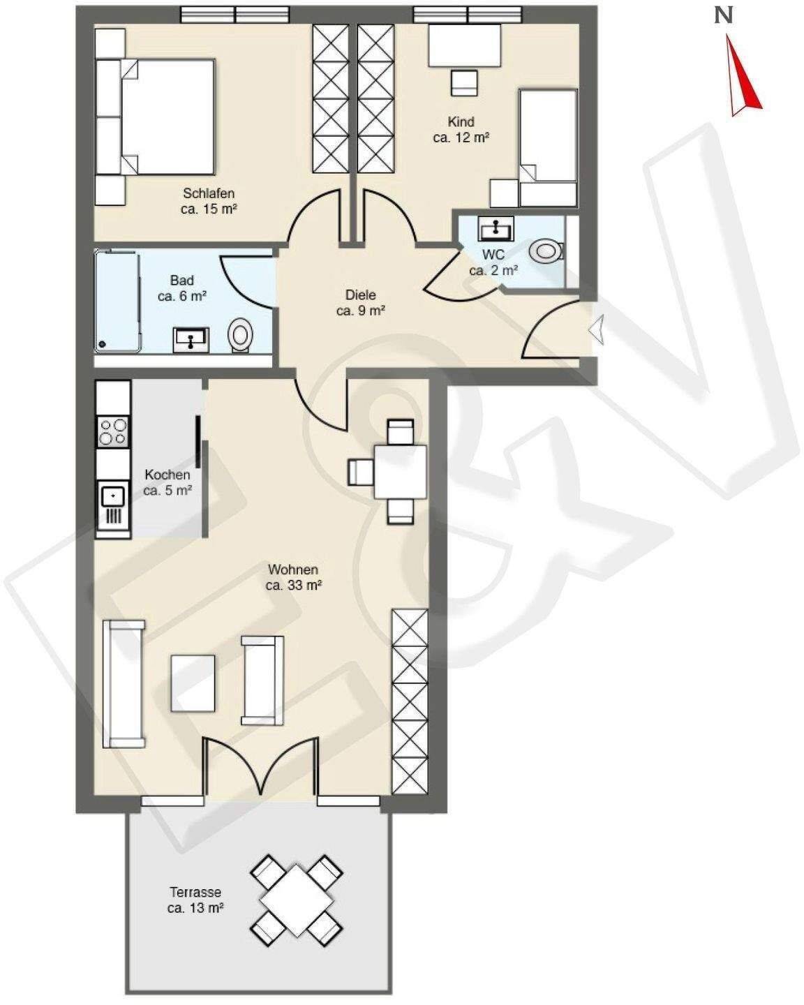 barrierefreie KfW55 3-Zimmer Wohnung mit eigener Terrasse EG Erstbezug, 50374 Erftstadt