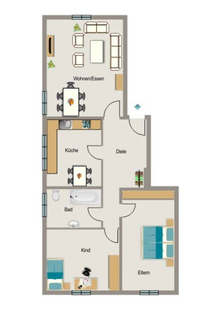 Gemütliche 2-Zimmer-Etagenwohnung in Duisburg 55,14 m² auf der 1. Etage rechts, 47166 Duisburg