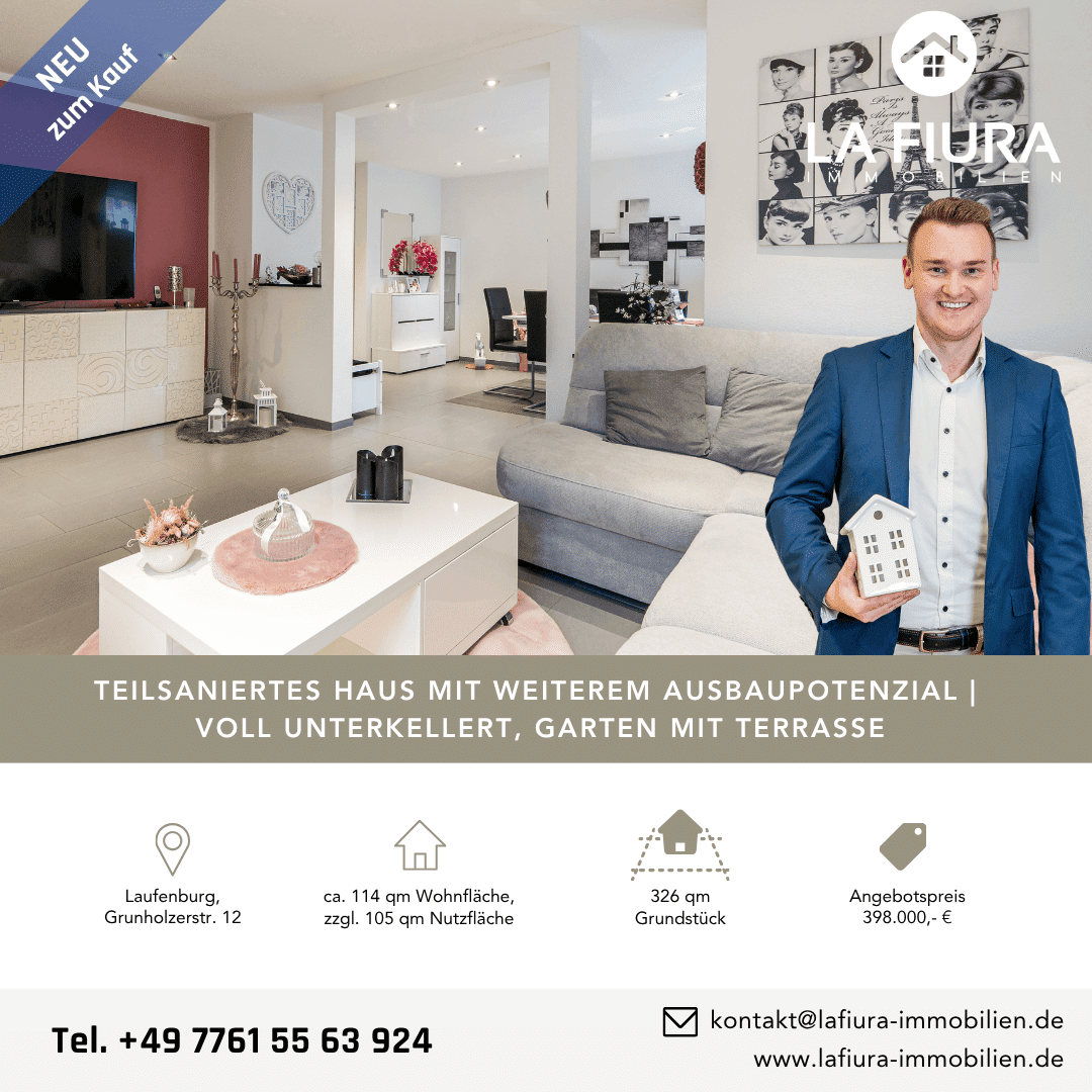 LFI | Teilsanierte Doppelhaushälfte mit zusätzlichem Ausbaupotenzial und Garten, voll unterkellert, 79725 Laufenburg (Baden)