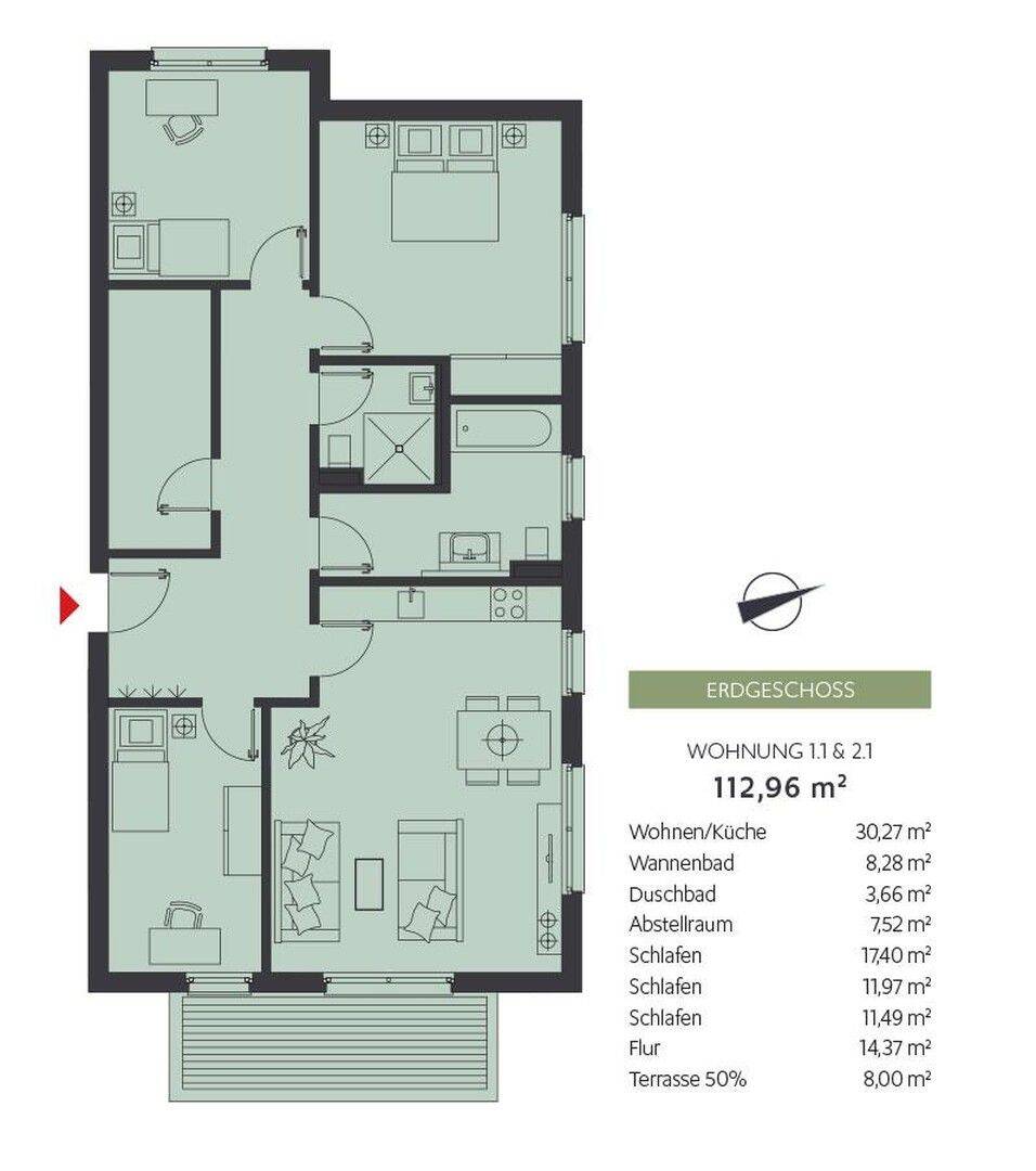 4 Zimmer Wohnung im EG mit Terrasse und Garten – Barrierefrei- im Bergquartier Bentwisch, 18182 Bentwisch (Wiethagen)