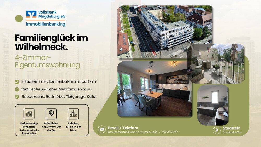 Familienglück im Wilhelmeck!  Sonnige 4-Zimmer-Eigentumswohnung mit Balkon,  Keller und Tiefgaragenstellplatz!, 39108 Magdeburg (Altstadt Stadtfeld Ost)
