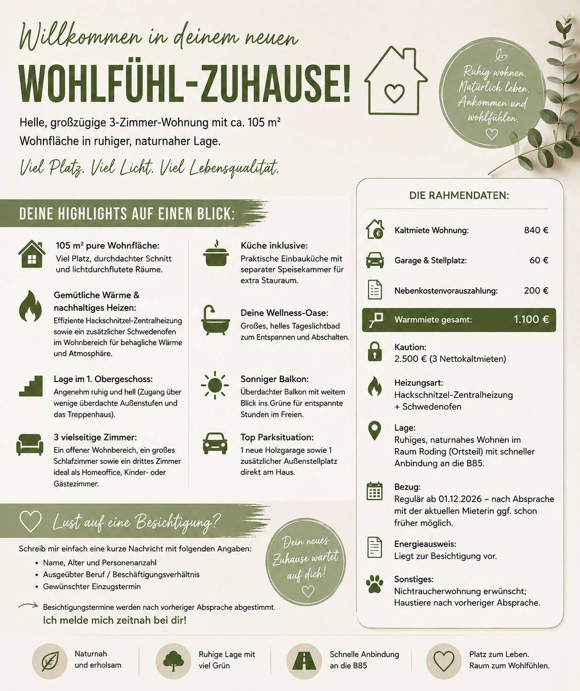 Lieblingsplatz: 3 Zimmer (105 m²), Balkon & Garage, 93426 Roding
