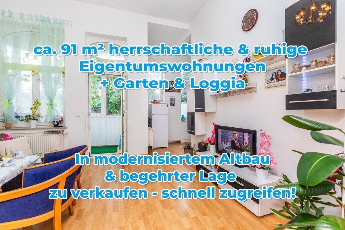 Reuter Immobilien Herrschaftliche ca. 91 m² 3-Raum-Wohnung in ruhiger Lage mit Garage & Gartenanteil, 99510 Apolda