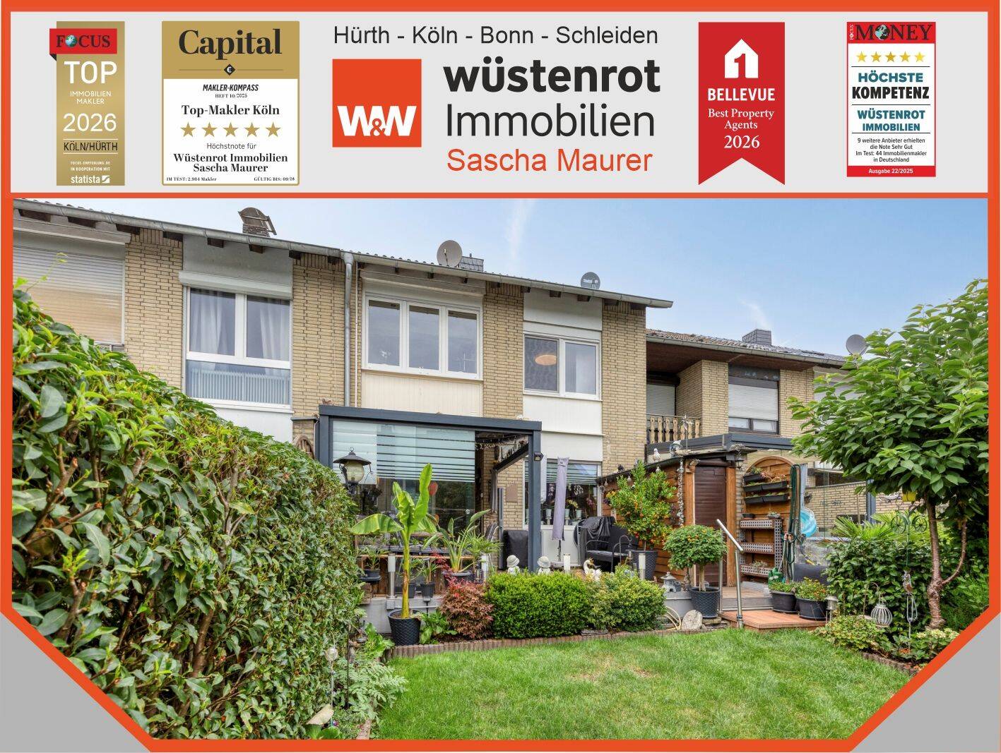 Top gepflegtes Reihenmittelhaus  mit gemütlichem Garten, Terrasse und Garage in beliebter Wohnlage, 50259 Pulheim