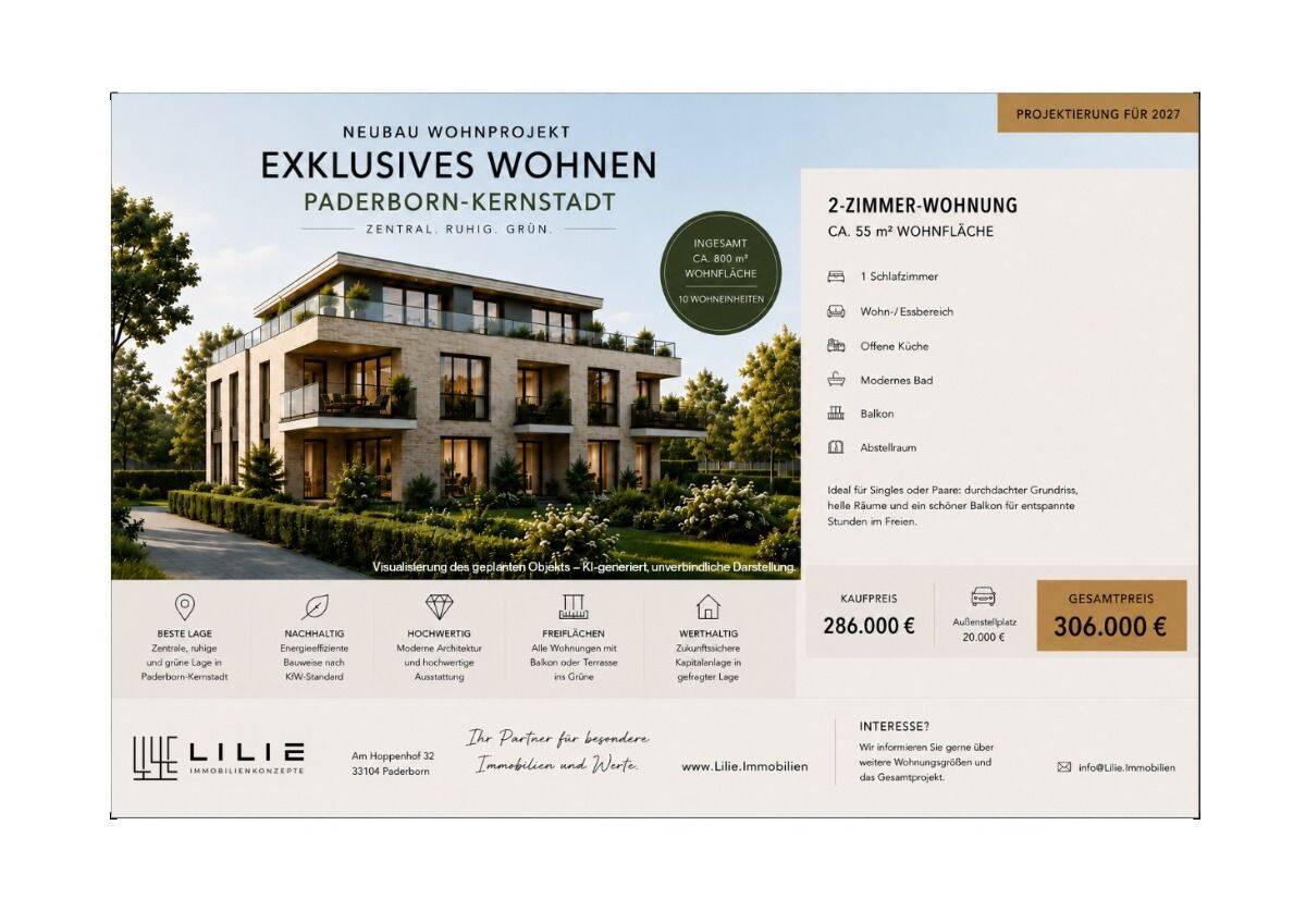 Exklusive 2-Zimmer Neubauwohnung in Paderborn – Kernstadt, 33100 Paderborn