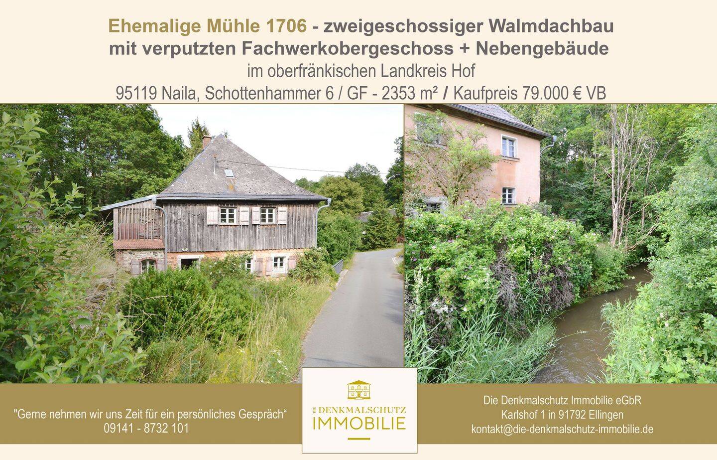 Ehemalige Mühle 1706 – zweigeschossiger Walmdachbau, 95119 Naila