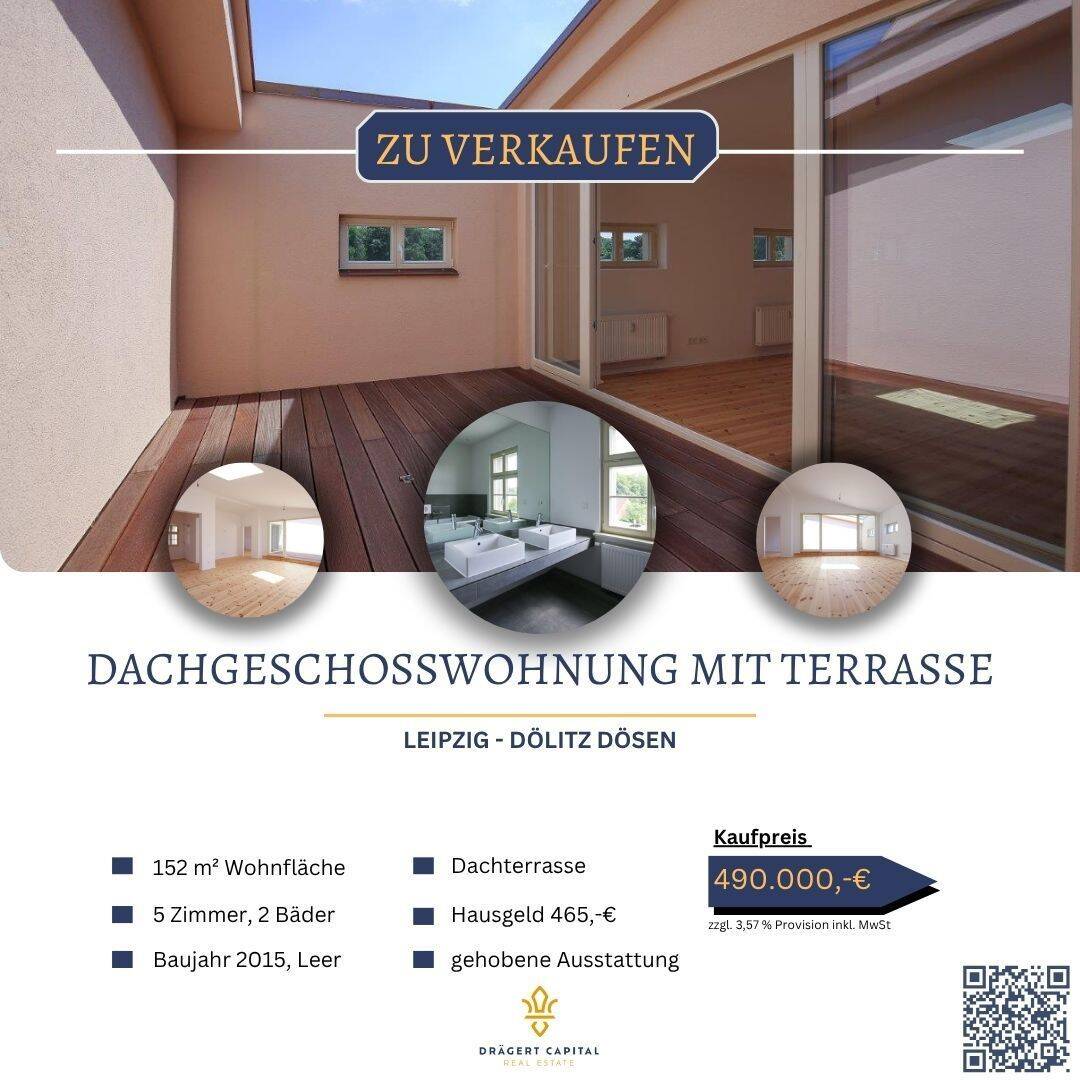 bezugsfrei Exklusive 5 Zimmer Dachgeschoss-Wohnung mit Dachterrasse, 4279 Leipzig (Dölitz-Dösen Lößnig)