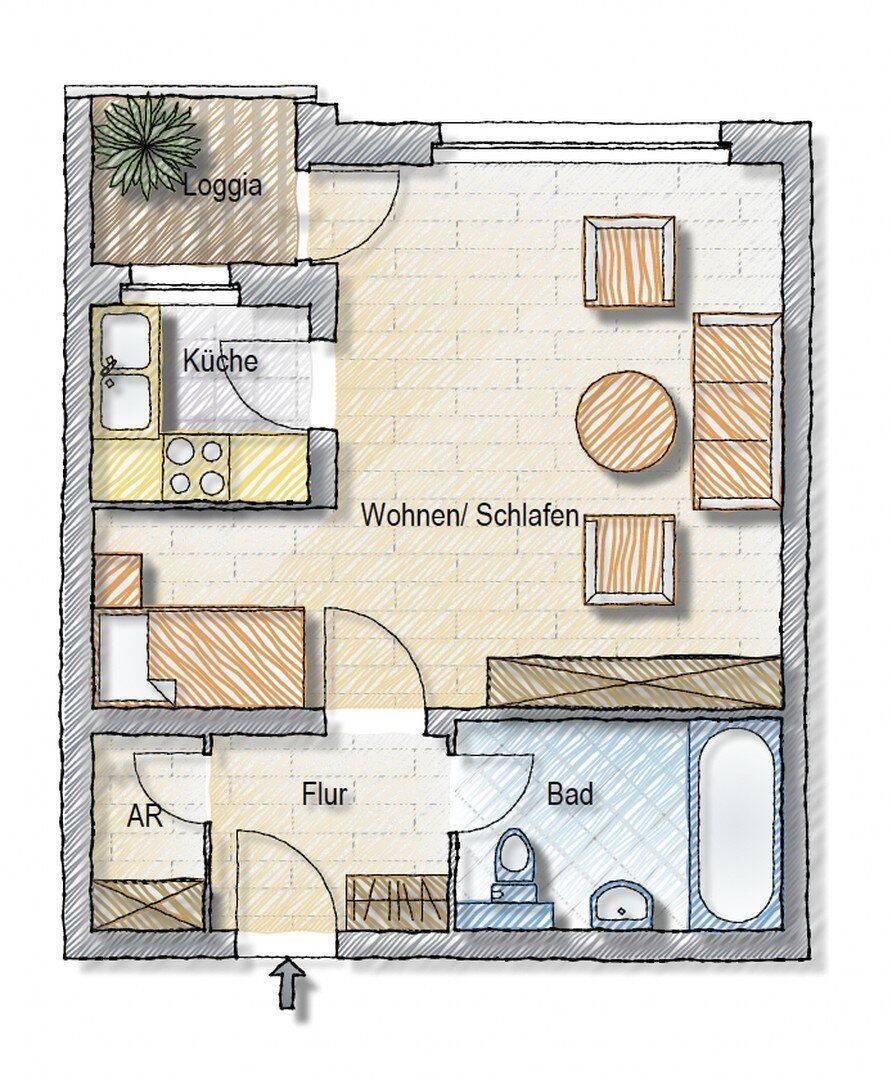 Erstbezug nach Kernsanierung – 1-Zimmer-Wohnung mit Loggia, 5. OG mit Aufzug, 21337 Lüneburg