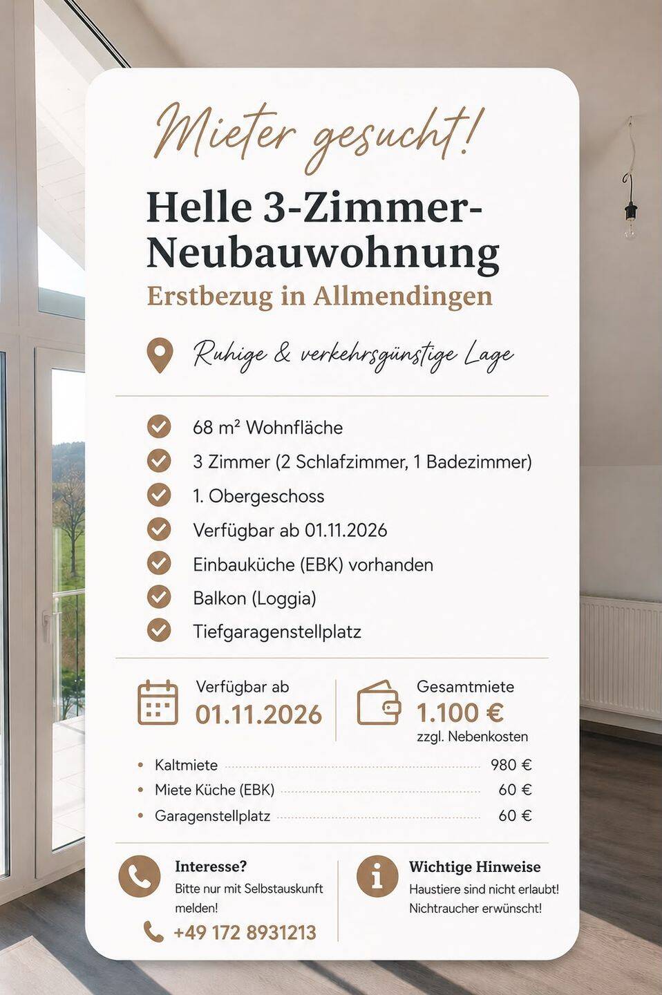 Lichtdurchflutetes Wohnglück – Exklusive 3-Zimmer-Neubauwohnung mit Loggia (Erstbezug), 89604 Allmendingen