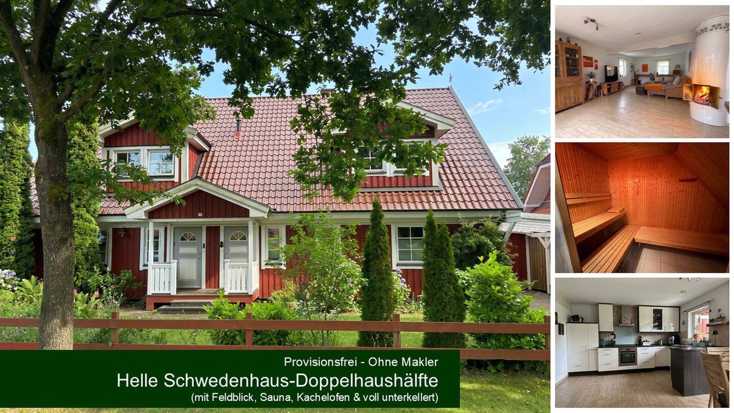 Provisionsfrei: Schwedenhaus-Doppelhaushälfte mit Sauna, großem Garten & Feldblick, 22946 Großensee