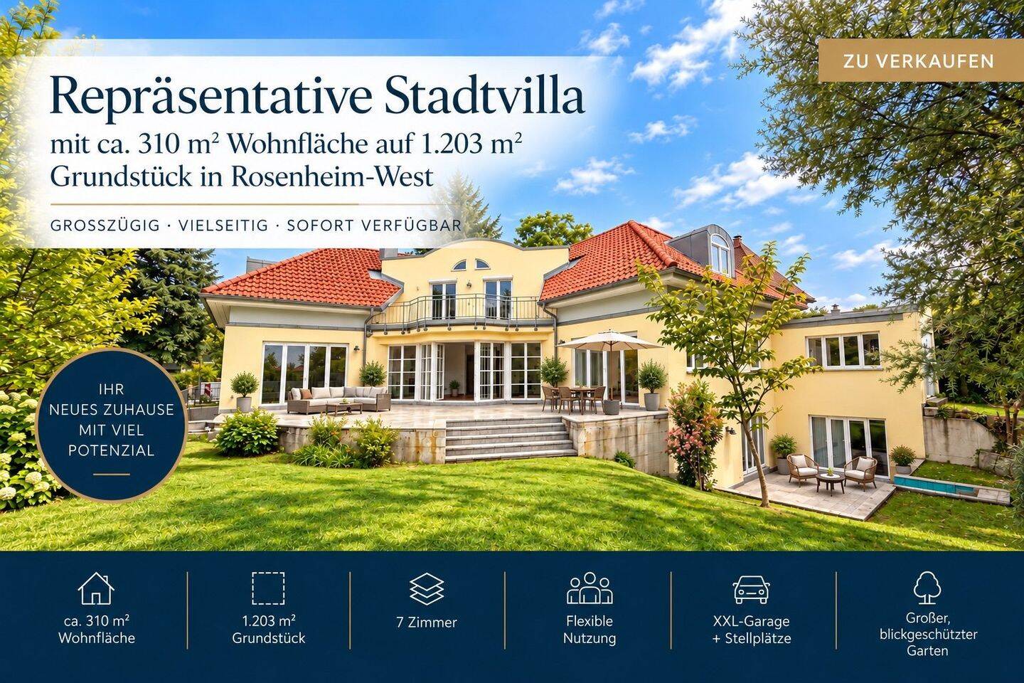 Großzügige Stadtvilla mit parkähnlichem Garten und vielseitiger Nutzung in Rosenheim-West, 83022 Rosenheim (Happing Innenstadt Ost Süd West)