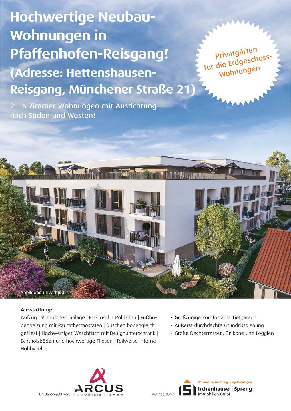 Pfaffenhofen-Reisgang! 2-ZKB EG-Whg. mit Süd-Garten! FBH, elektr. Rollläd., Videosprechanl., TG!, 85276 Pfaffenhofen a.d. Ilm
