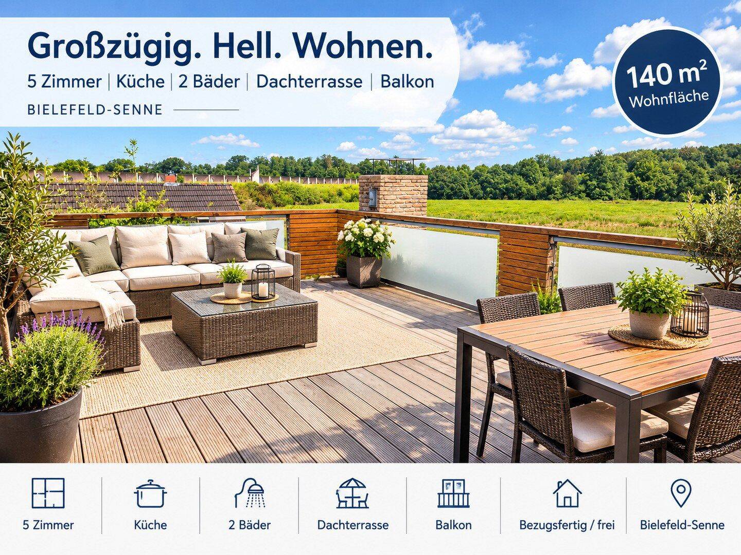 Maisonette-Wohnung, 5ZK2B, Balkon+Dachterrasse, ruhige Wohnlage in Bielefeld-Senne, 33659 Bielefeld (Senne)