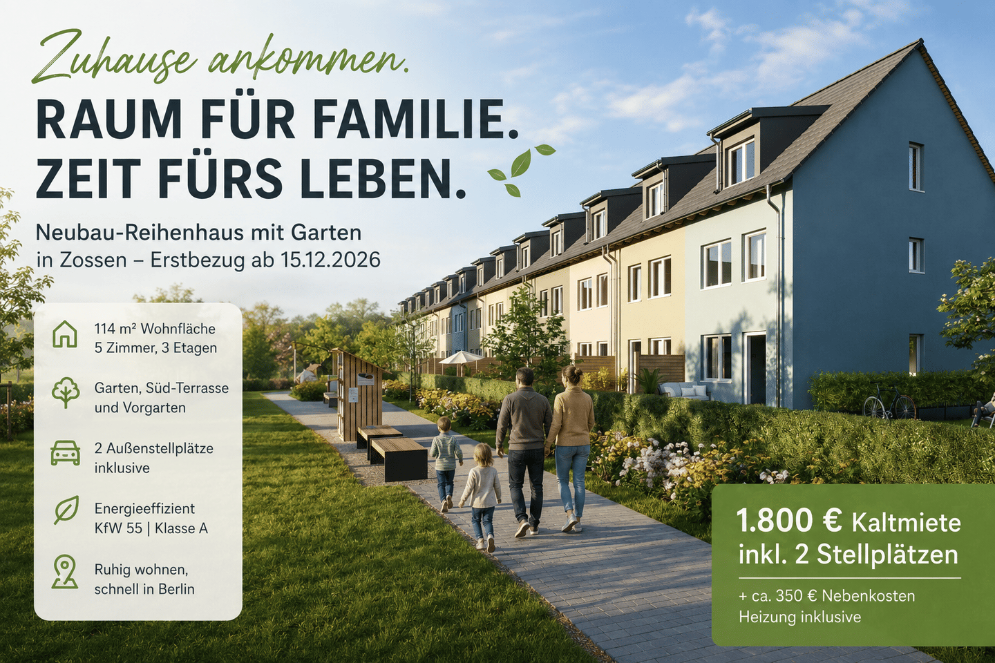 MODERNES NEUBAU-REIHENHAUS MIT KLEINEM GARTEN – ERSTBEZUG, 15806 Zossen