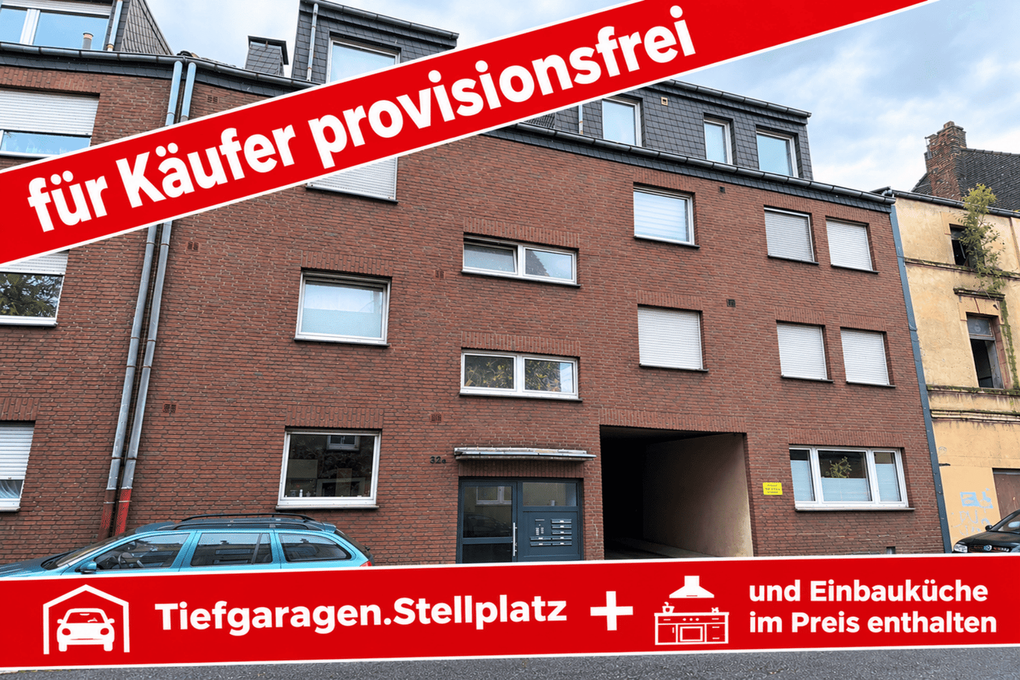 Gepflegte 4-Zimmer-Wohnung mit Einbauküche, Balkon, Keller und Tiefgaragenstellplatz, 47169 Duisburg (Aldenrade Fahrn Marxloh Röttgersbach Wehofen)