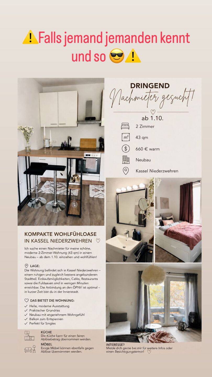 Schönes 2 Zimmer Appartement in Kassel Niederzwehren, 34134 Kassel (Niederzwehren Oberzwehren Süsterfeld/Helleböhn)