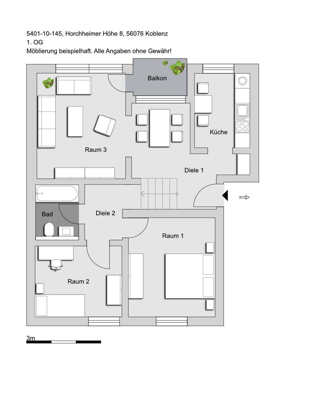 3-Zimmer-Wohnung in Koblenz Horchheimer Höhe, 56076 Koblenz (Ehrenbreitstein Horchheim Horchheimer Höhe Pfaffendorf Pfaffendorfer Höhe)