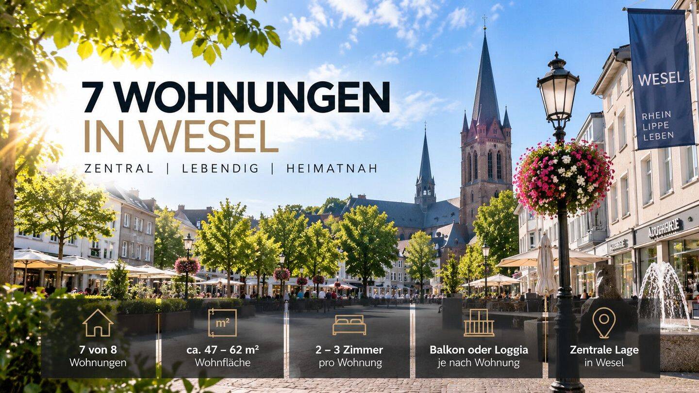 VORANKÜNDIGUNG: 7 Wohnungen mitten in Wesel – zentral wohnen, neu durchstarten! 2-3 Zimmer pro WHG., 46483 Wesel