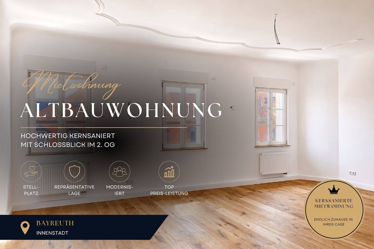 Schöne Altbauwohnung mit Schlossblick und perfekter Infrastruktur, 95444 Bayreuth (Altstadt City Gartenstadt Kreuzstein Neue Heimat)