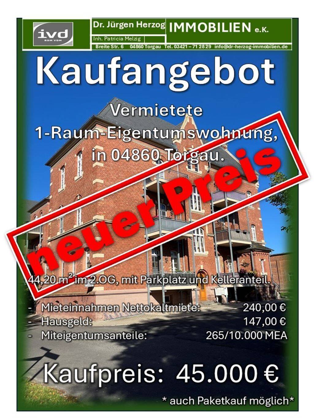 Vermietete 1-Raum-Eigentumswohnung im Husarenpark, in 04860 Torgau, 4860 Dreiheide