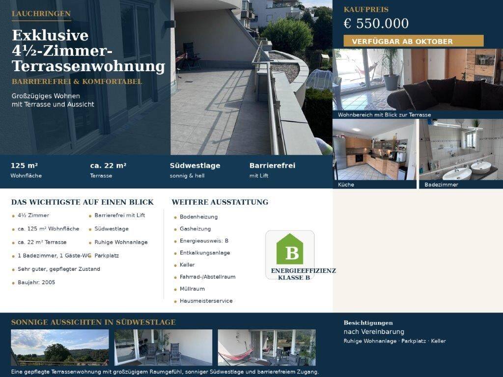 Exklusive barrierefreie 4,5 Zimmer Terrassenwohnung provisionsfrei, 79787 Lauchringen
