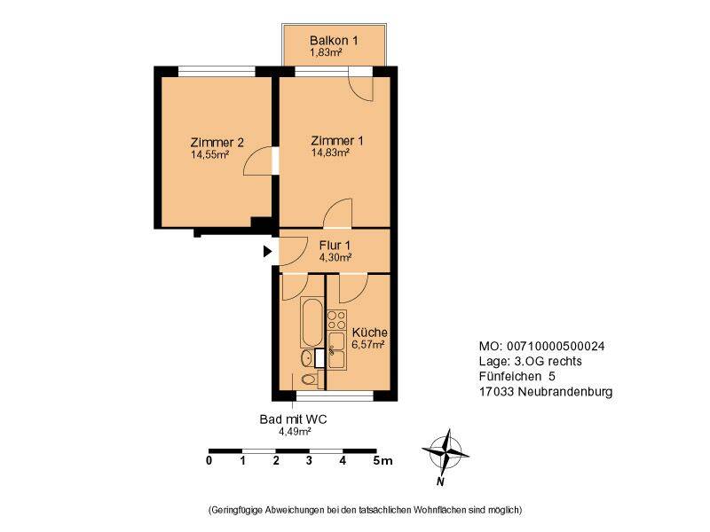 Nachmieter für 2 Zimmer Wohnung in Fünfeichen gesucht, 17033 Neubrandenburg