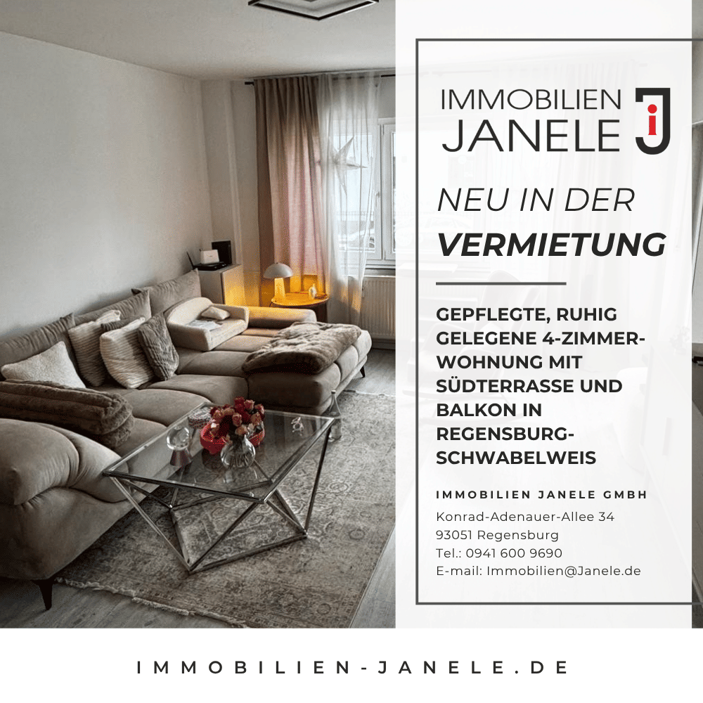 Gepflegte, ruhig gelegene 4-Zimmer-Wohnung mit Südterrasse und Balkon in Regensburg-Schwabelweis, 93055 Regensburg (Brandlberg-Keilberg Burgweinting-Harting Innenstadt Ostenviertel Schwabelweis)