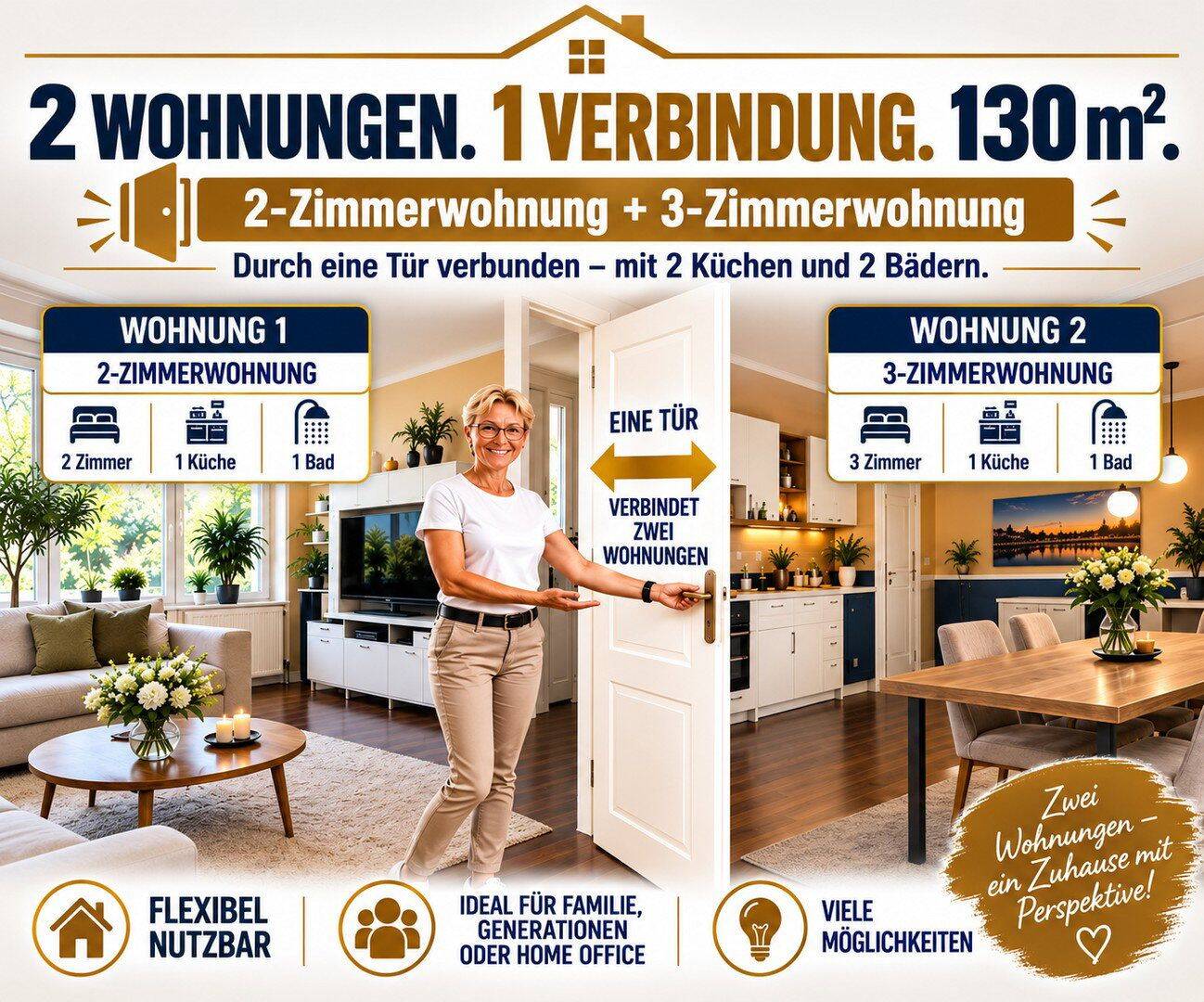RESERVIERT! 130 m² Wohnfläche – Zwei Wohnungen, verbunden durch eine Innentür, 52351 Düren