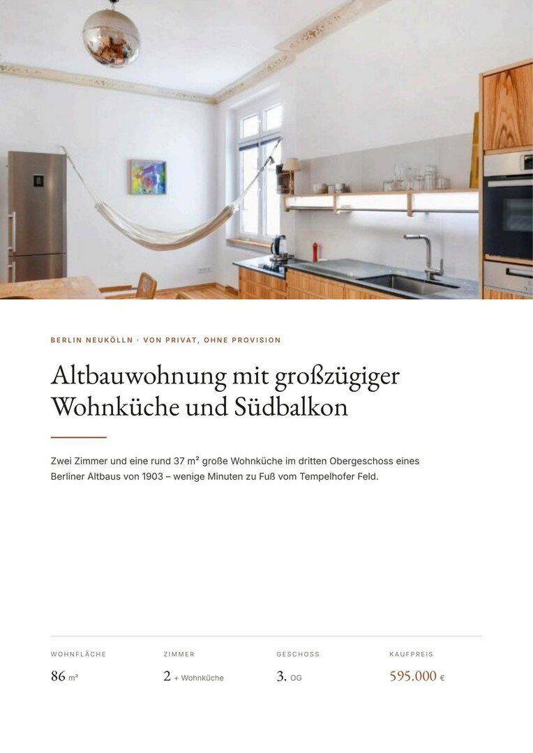 Altbauwohnung mit großzügiger Wohnküche und Südbalkon, 12051 Berlin (Neukölln)