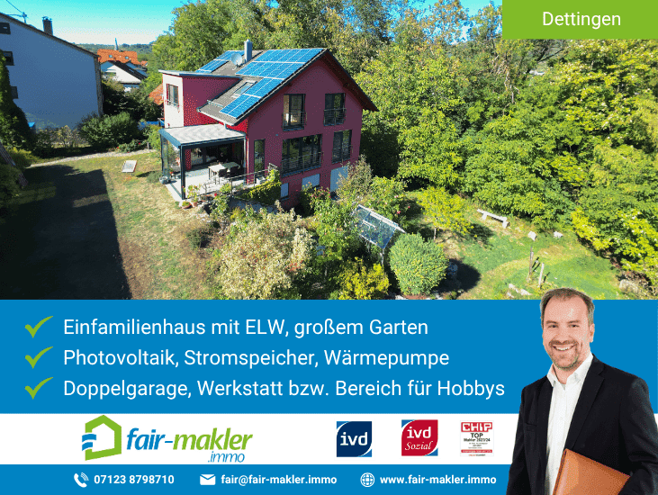 FAIR-MAKLER: Zentral wohnen. Großzügig leben. Ungestört genießen., 72581 Dettingen an der Erms