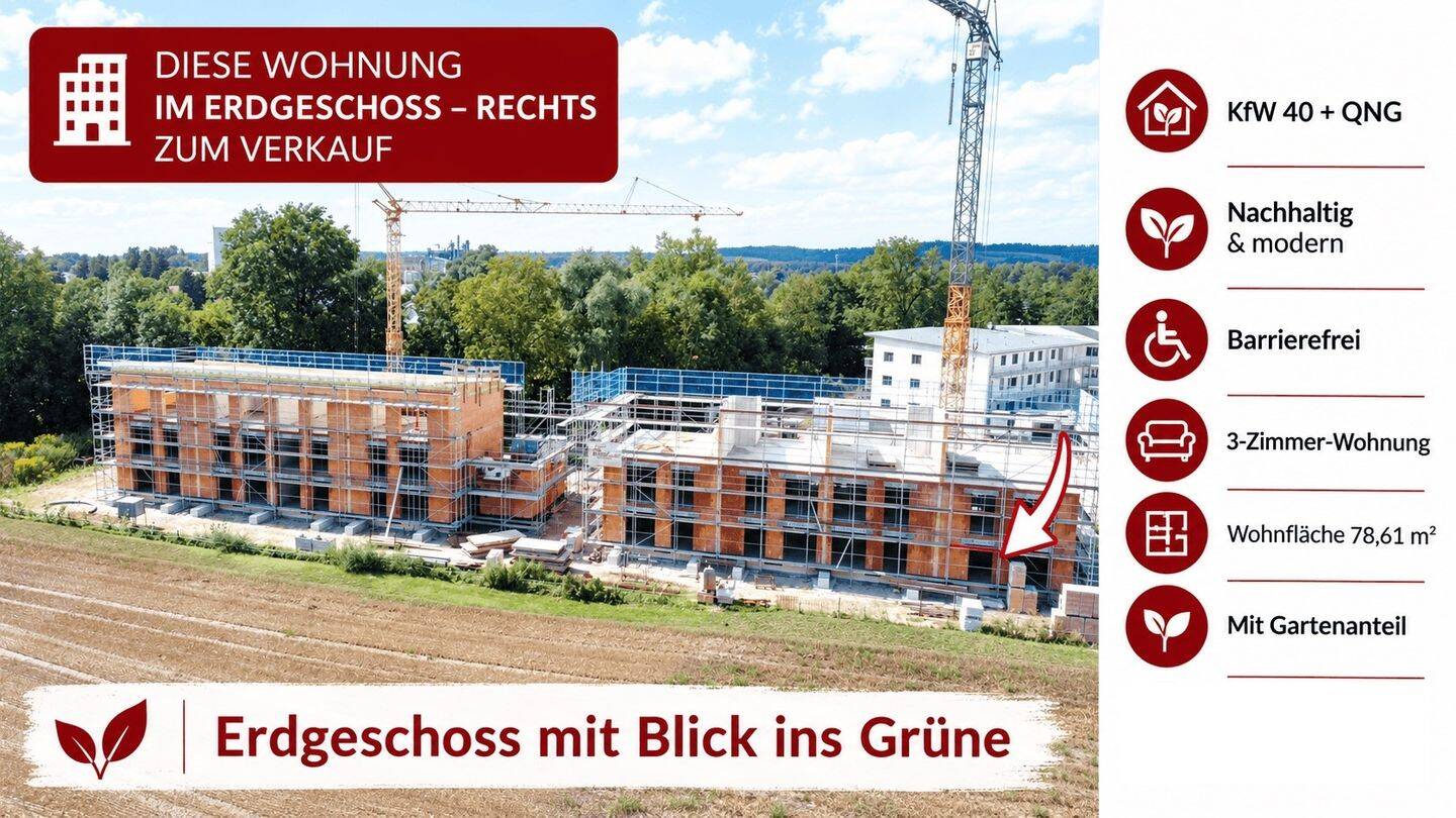 ** Modernde 3-Zimmer Wohnung mit GARTEN – KfW40+QNG ***, 94437 Mamming