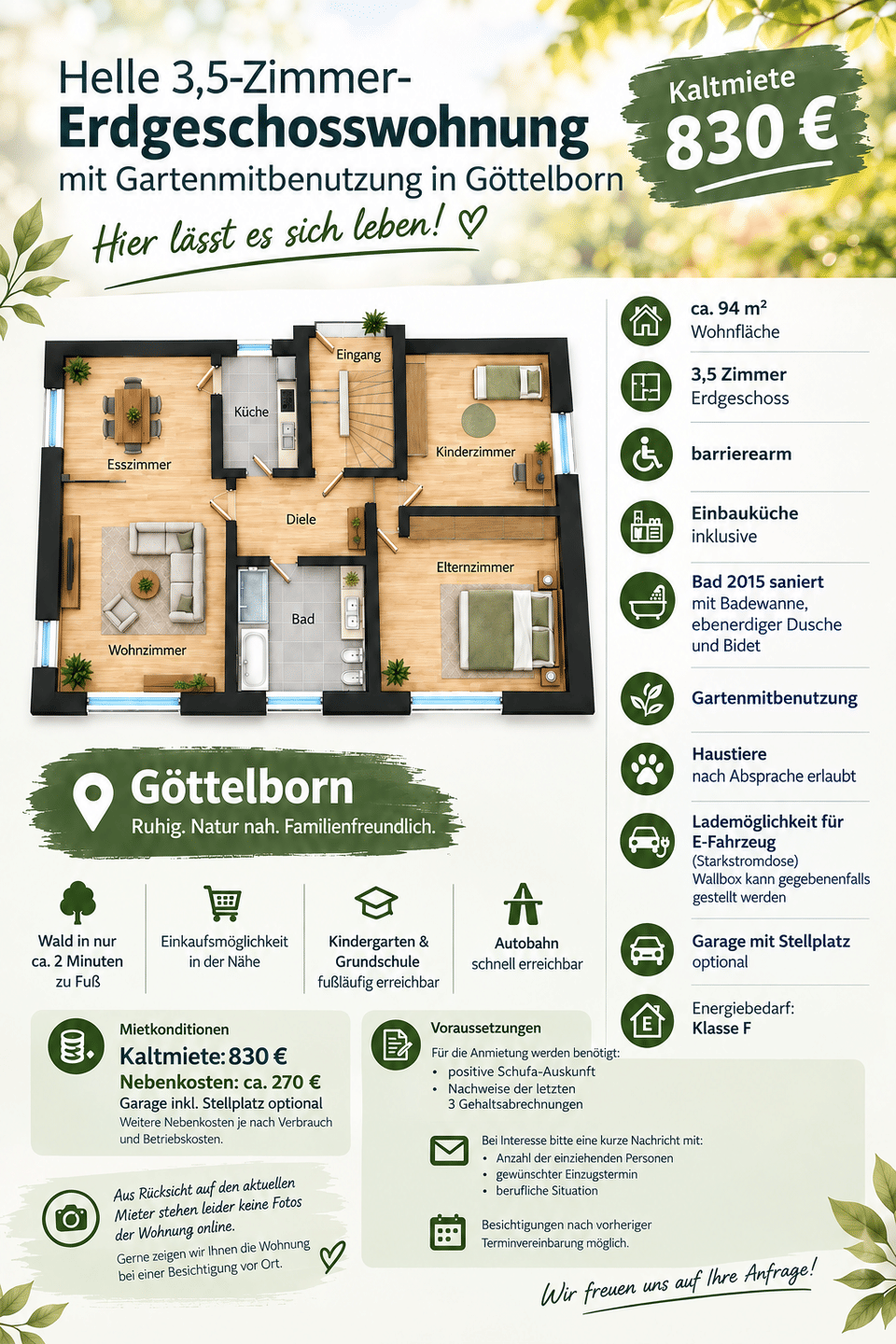 Helle 3,5-Zimmer-Erdgeschosswohnung mit Gartennutzung in Göttelborn, 66287 Quierschied
