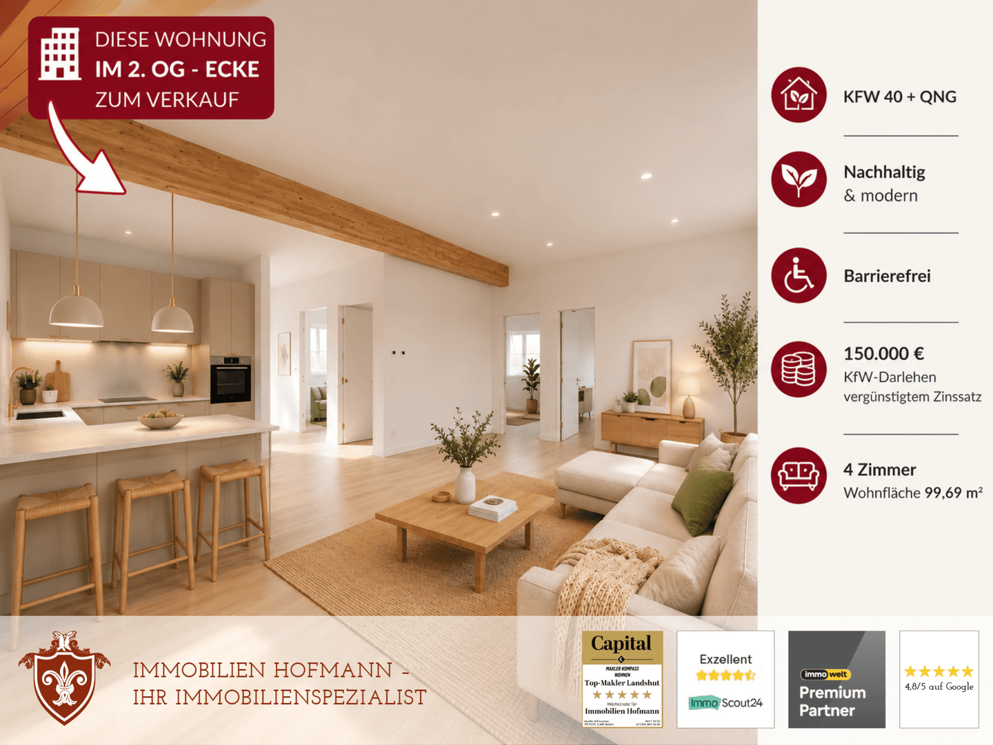 ! Barrierefreie Traumwohnung mit Blick ins Grüne – KfW-40 + QNG – Einziehen September 2026 !!, 94437 Mamming