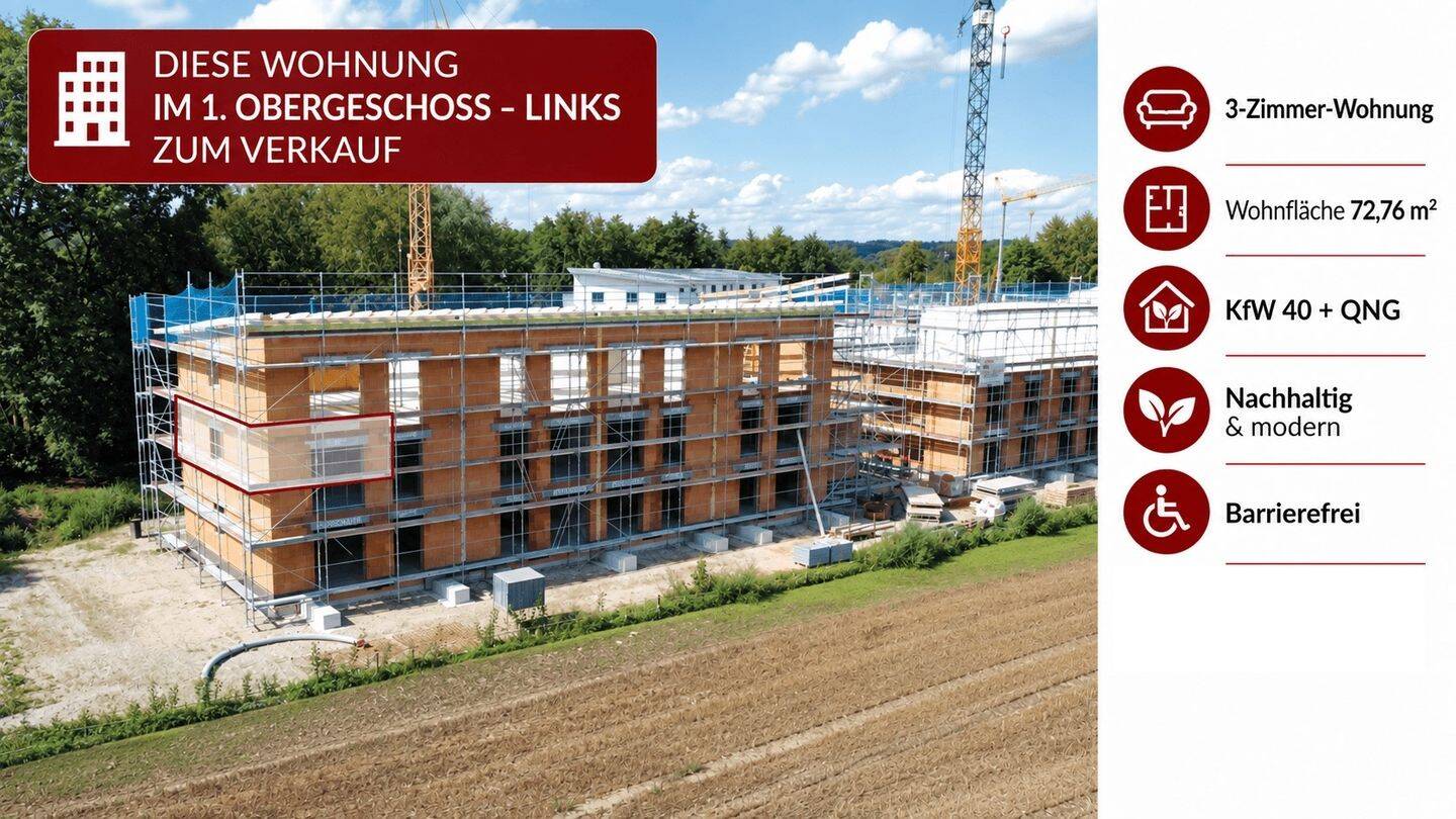 3-Zimmer Eckwohnung mit Blick ins Grüne – KfW-40 QNG-Standard !!, 94437 Mamming