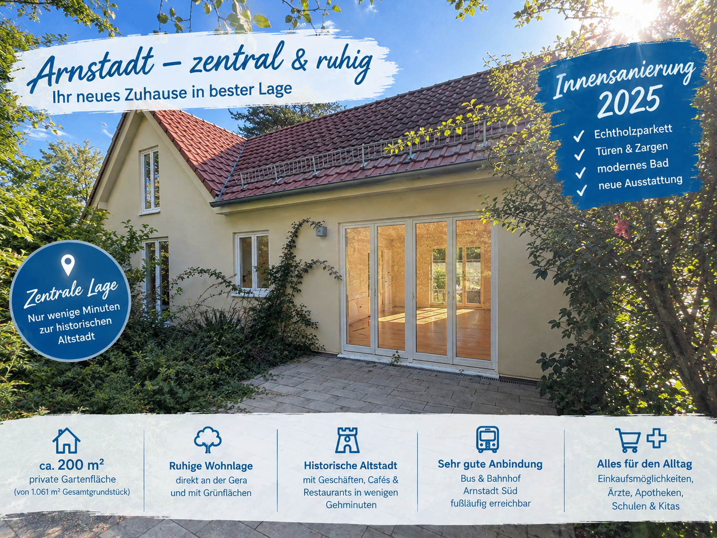 Frisch saniertes Häuschen mit Einliegerwohnung und Terrasse im Grünen in Arnstadt, 99310 Arnstadt