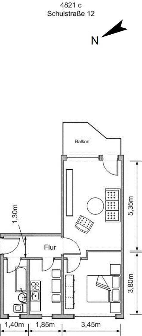 schöne helle 2- Raumwohnung mit Balkon, 9350 Lichtenstein/Sa.
