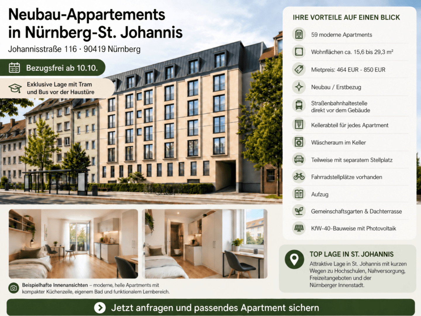 ERSTBEZUG | 1 Zimmer Appartement / Wohnung in Nürnberg-St. Johannis, 90419 Nürnberg (Kleinweidenmühle Sankt Johannis)