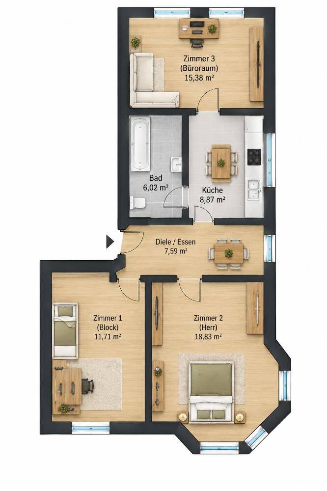 Charmante 3-Raumwohnung mit großzügigem Grundriss in zentraler Lage von Ilmenau, 98693 Ilmenau