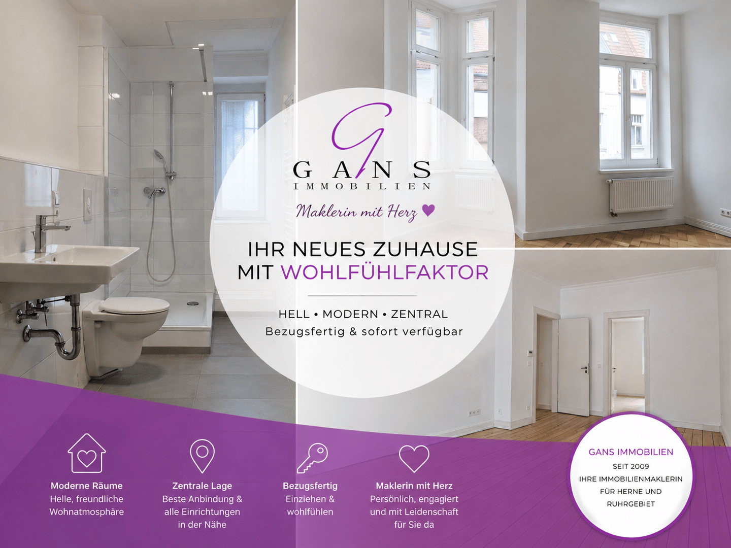Großzügige 2 Zimmer-Wohnung mit neuem Badezimmer, 44649 Herne (Baukau-West Crange Röhlinghausen Wanne)