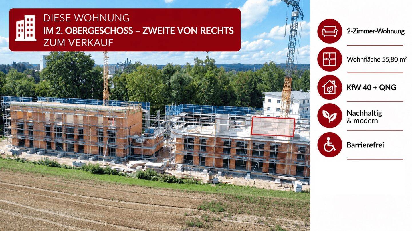 !! Tolle 2-Zimmer Wohnung mit Weitblick – KfW-40-QNG-Standard  !!!, 94437 Mamming